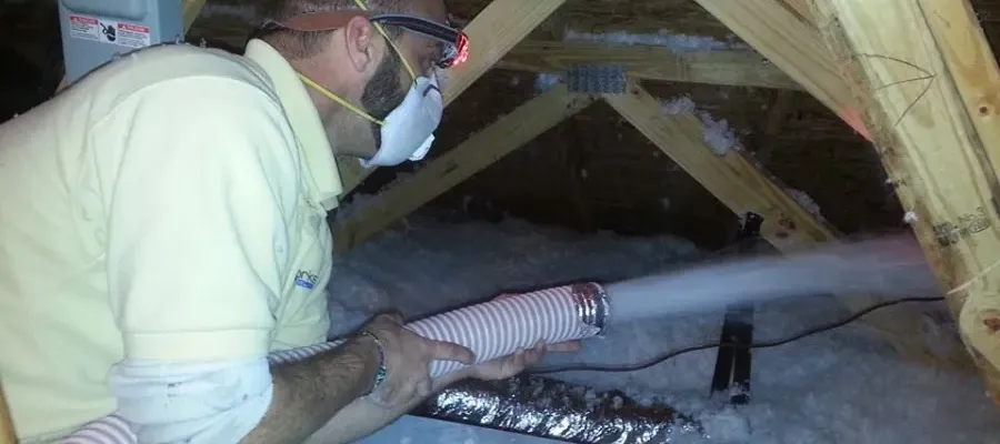 Blown-in attic insulation being installed